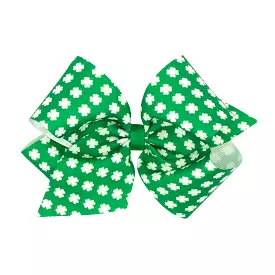 Green with with White Shamrocks Print Hair Bow on Clippie