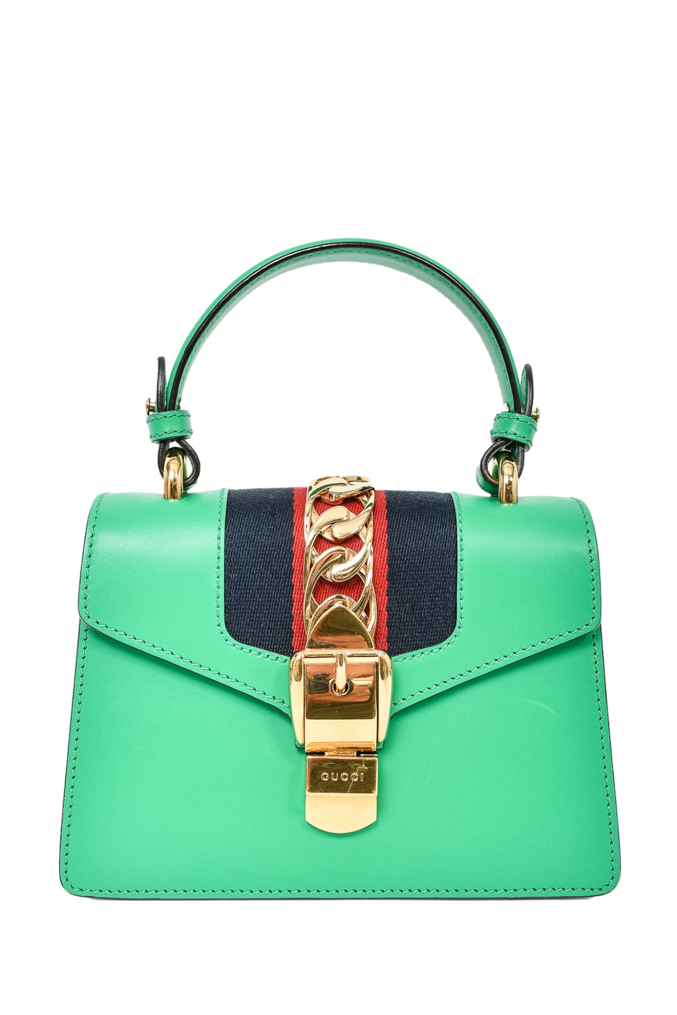 Gucci Green Leather Mini Sylvie Top Handle with Strap