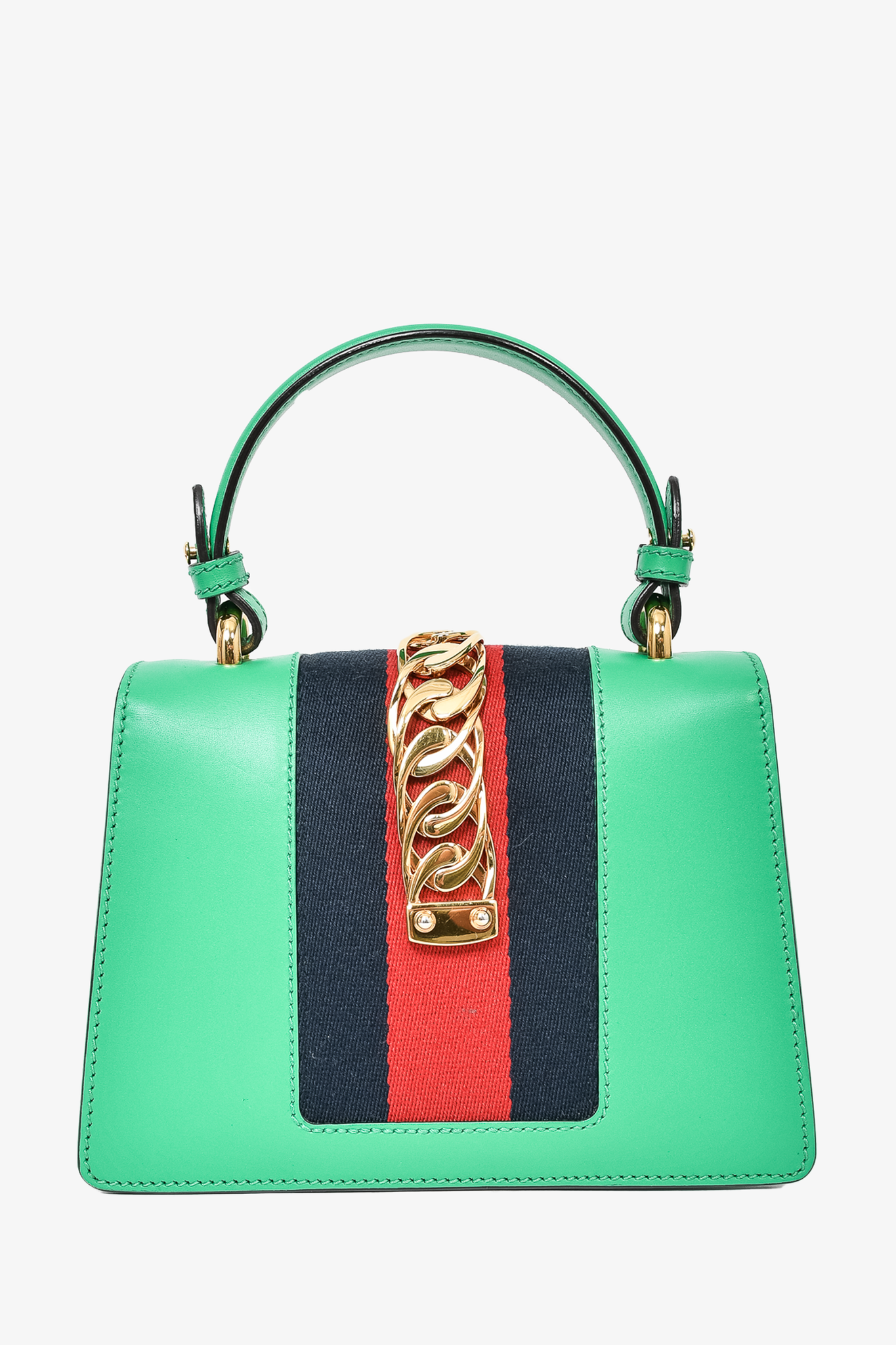 Gucci Green Leather Mini Sylvie Top Handle with Strap