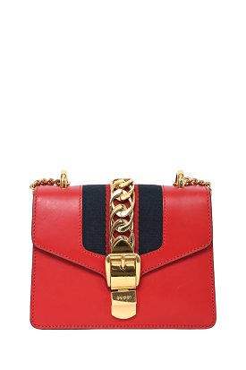 Gucci Red Leather Mini Sylvie Top Handle With Strap