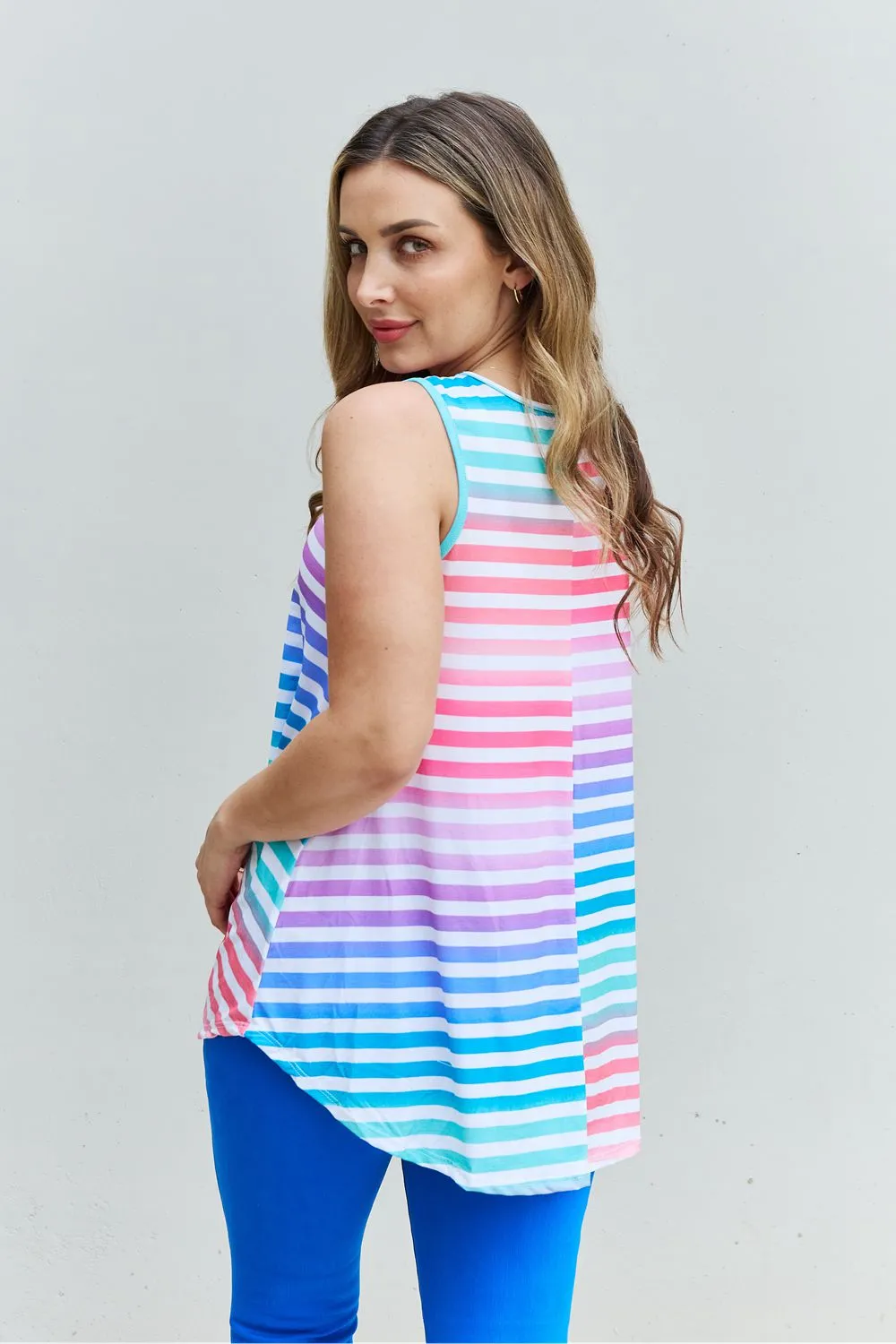 Heimish Love Yourself Full Size Multicolored Striped Sleeveless Round Neck Top