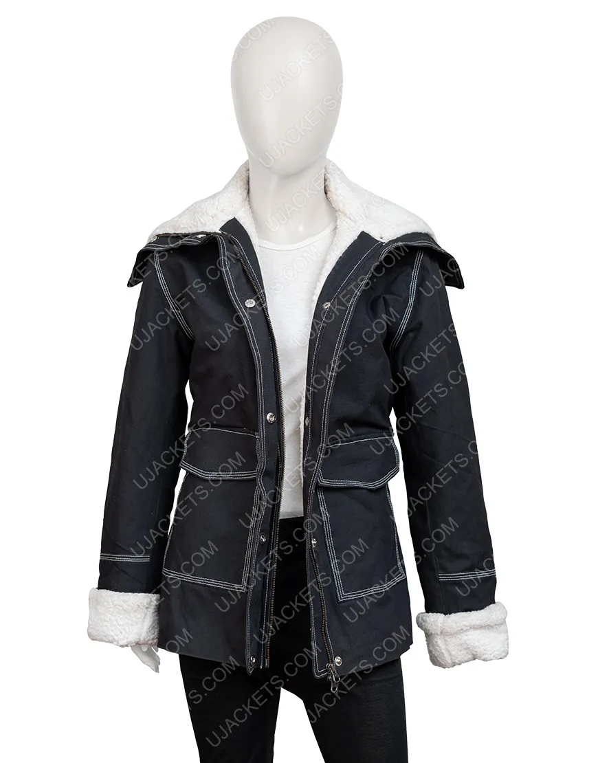 Holidate 2020 Emma Roberts Shearling Trim Jacket | Ujackets.com