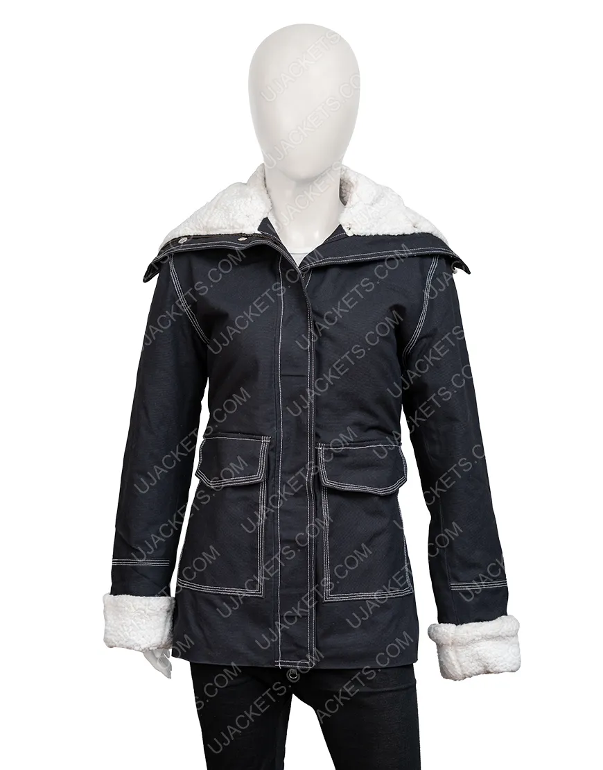 Holidate 2020 Emma Roberts Shearling Trim Jacket | Ujackets.com