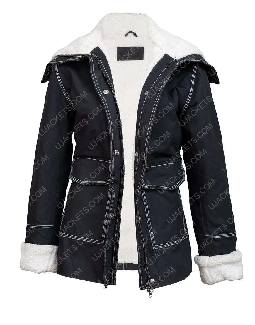 Holidate 2020 Emma Roberts Shearling Trim Jacket | Ujackets.com