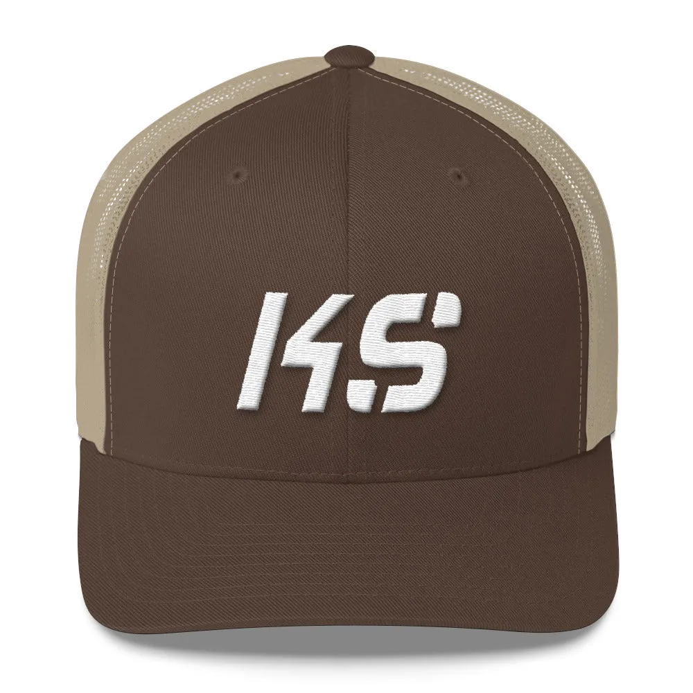 Kansas - Mesh Back Trucker Cap - White Embroidery - KS - Many Hat Color Options Available