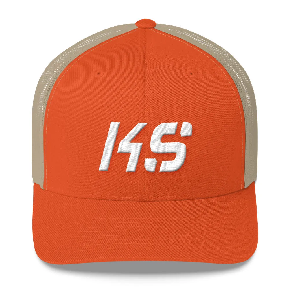 Kansas - Mesh Back Trucker Cap - White Embroidery - KS - Many Hat Color Options Available