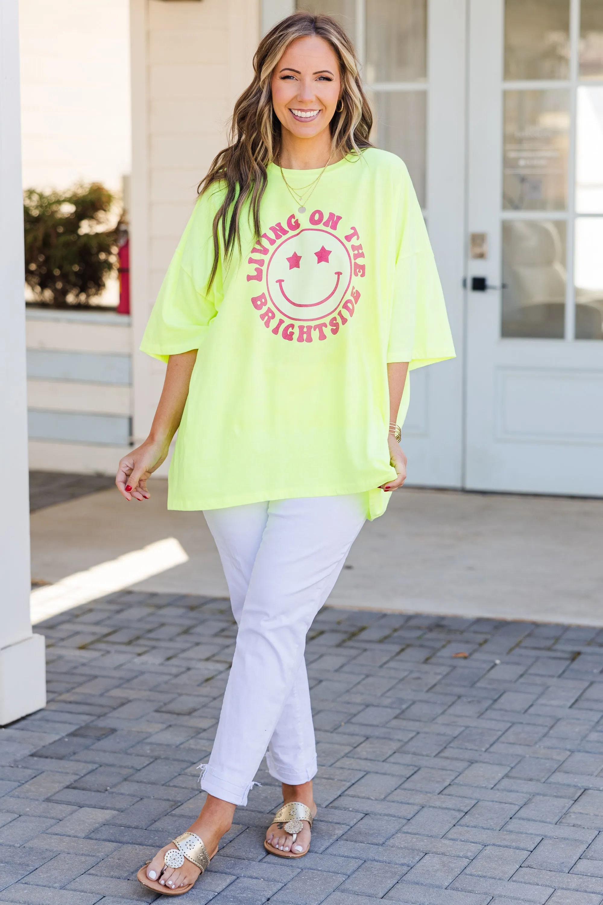 Life On The Brightside Boyfriend Tee, Neon Lime