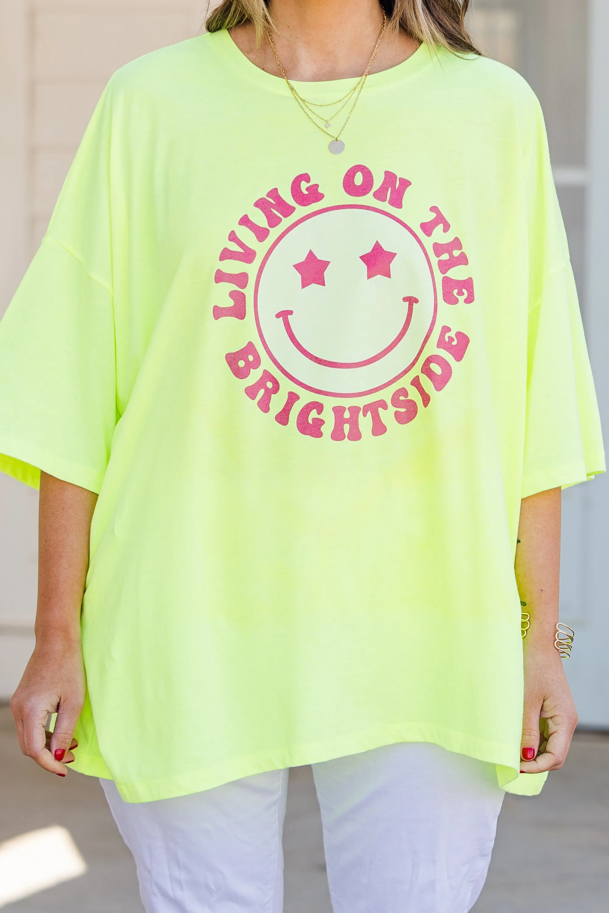 Life On The Brightside Boyfriend Tee, Neon Lime