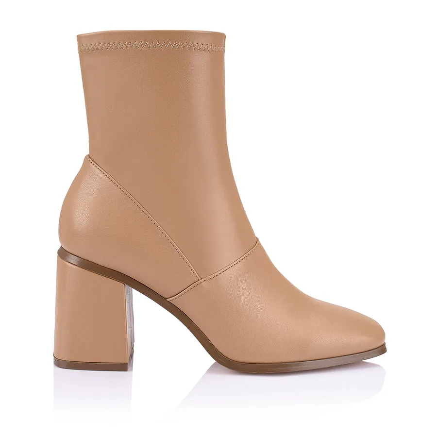 Lila Ankle Sock Boots - Dark Camel Stretch