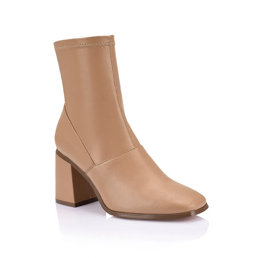 Lila Ankle Sock Boots - Dark Camel Stretch