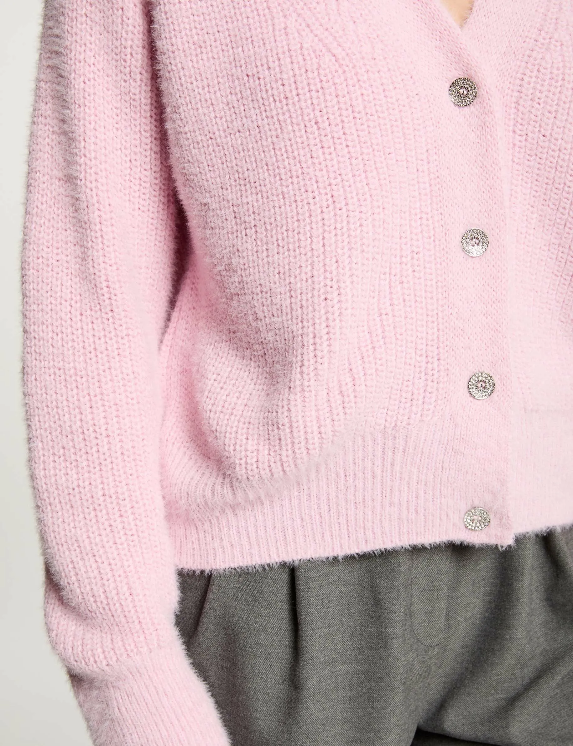 Long-sleeved cardigan pastel pink women