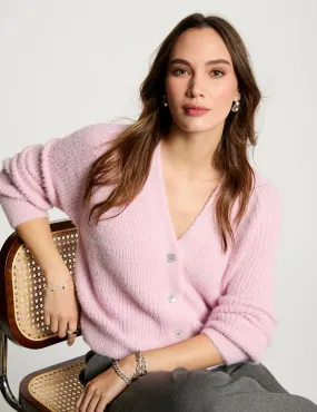 Long-sleeved cardigan pastel pink women