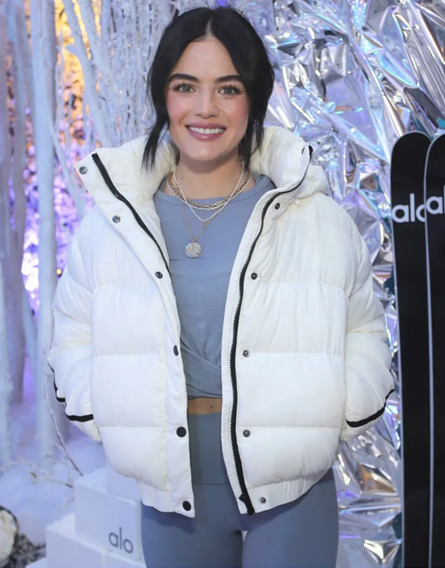 Lucy Hale Alo's Winter House White Jacket | Lucy Hale Puffer Jacket