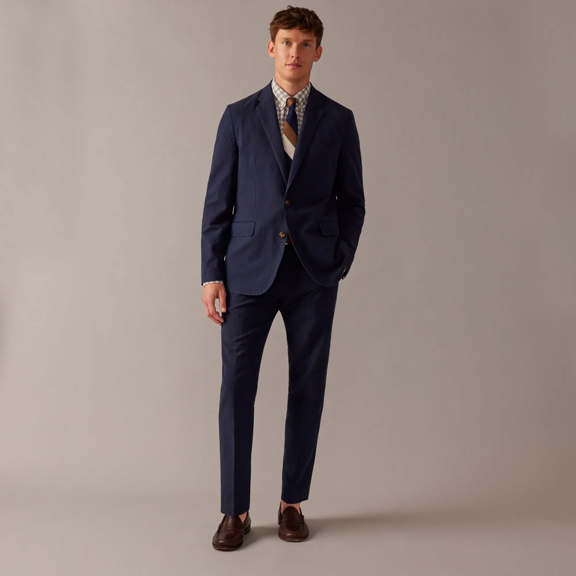 Ludlow Slim-fit unstructured suit jacket in Irish cotton-linen blend