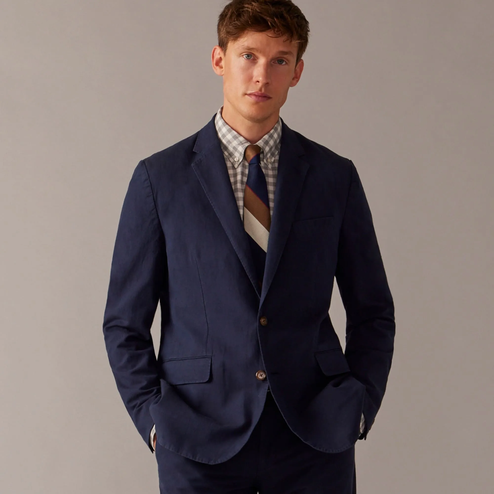 Ludlow Slim-fit unstructured suit jacket in Irish cotton-linen blend