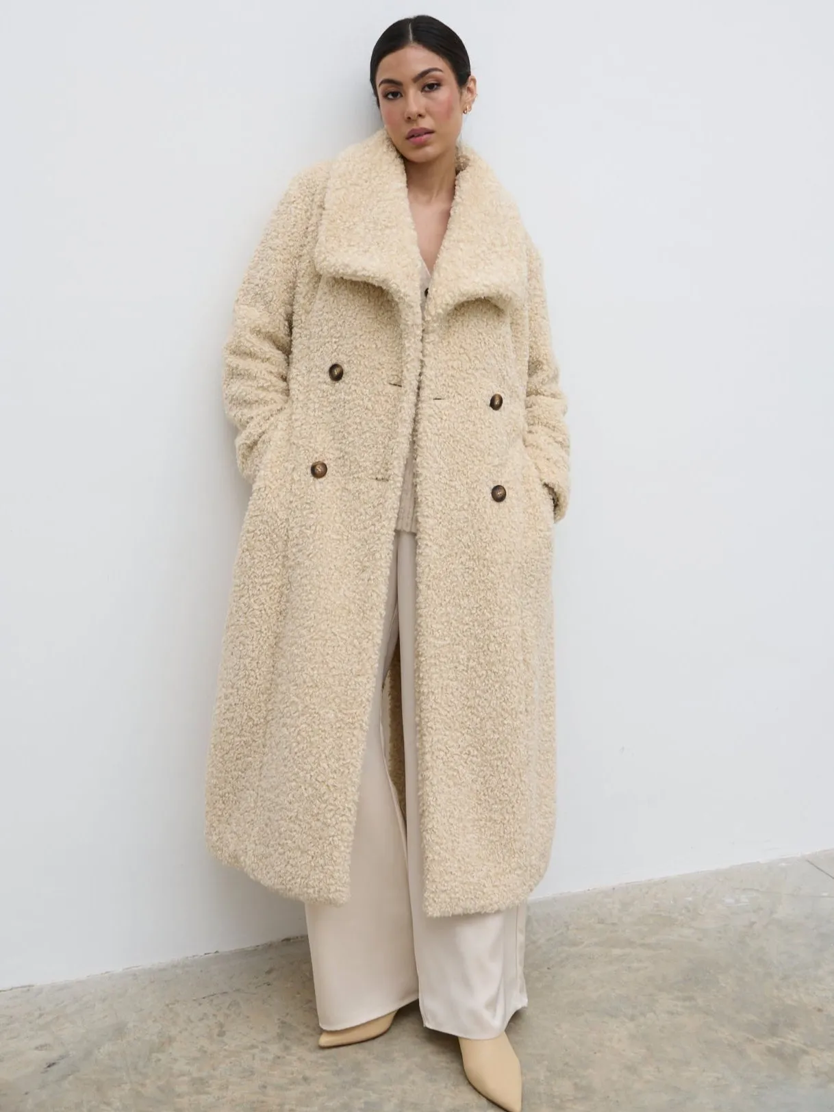 Mahli Shaggy Texture Robe Coat - Neutral