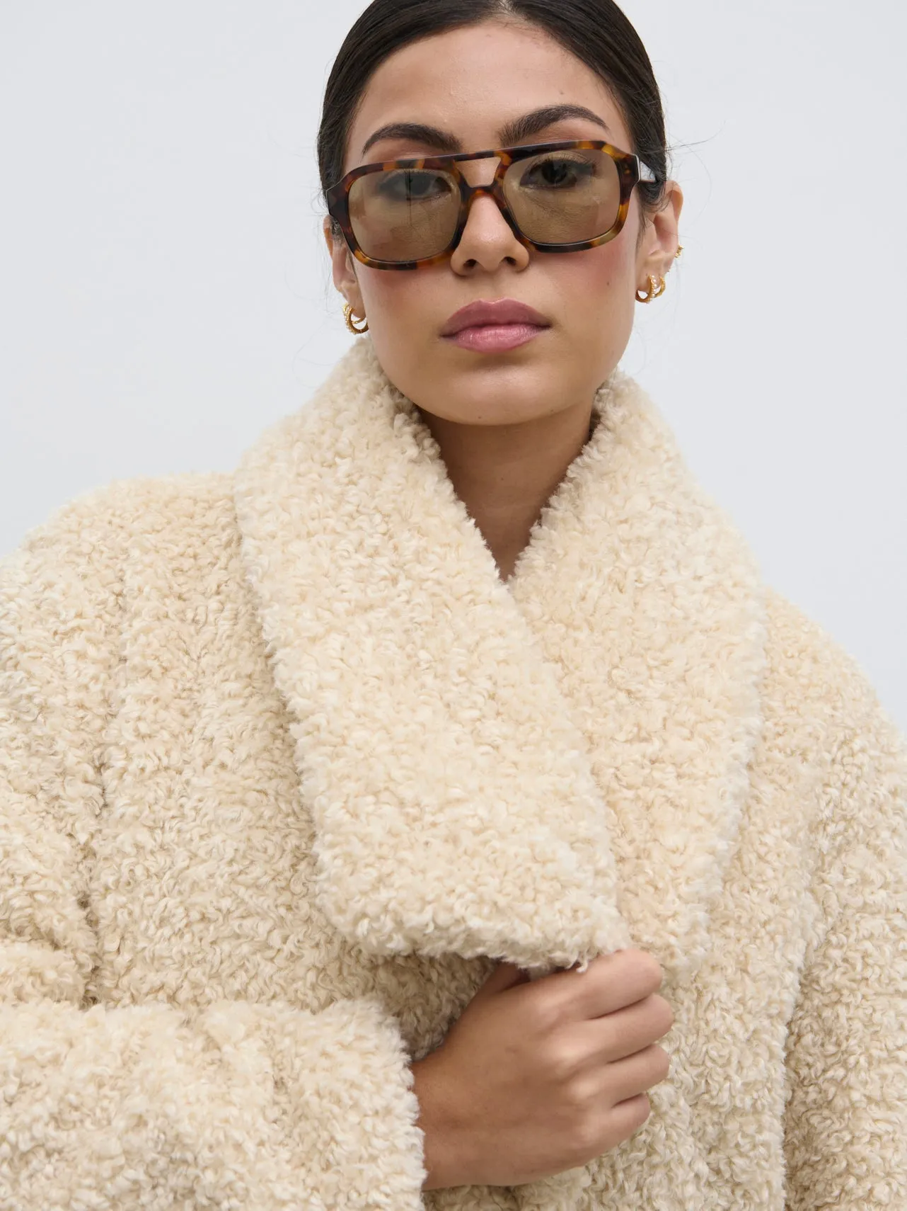 Mahli Shaggy Texture Robe Coat - Neutral