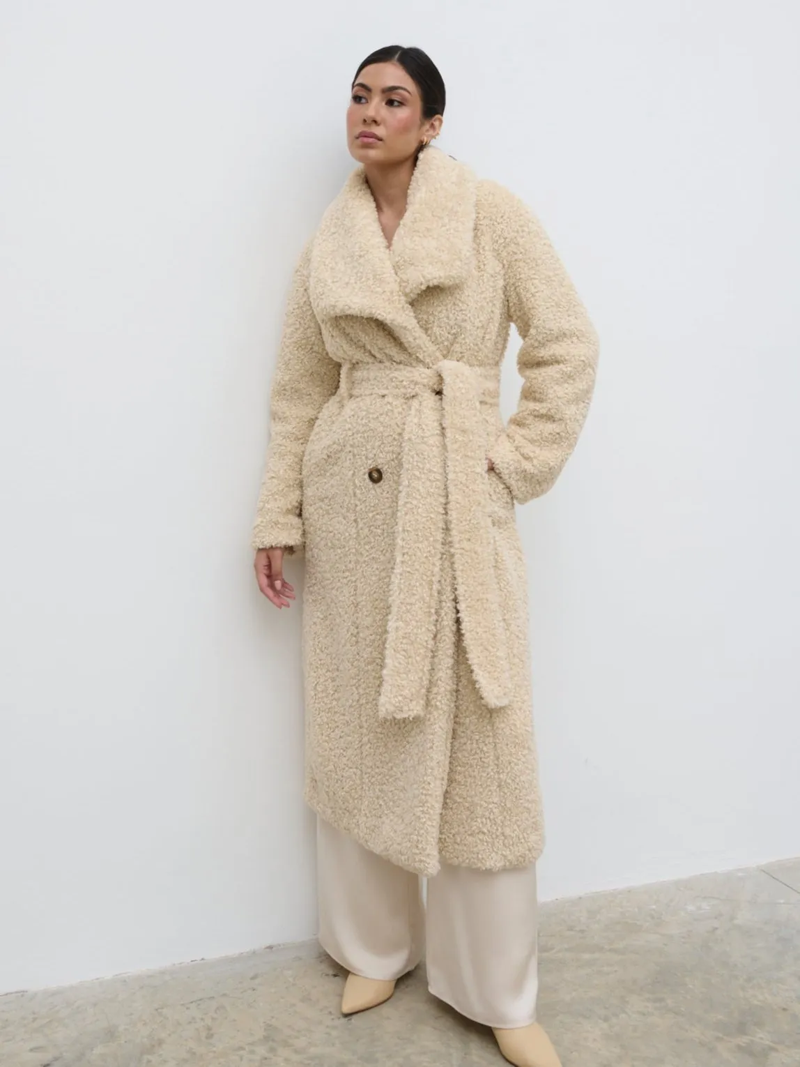 Mahli Shaggy Texture Robe Coat - Neutral