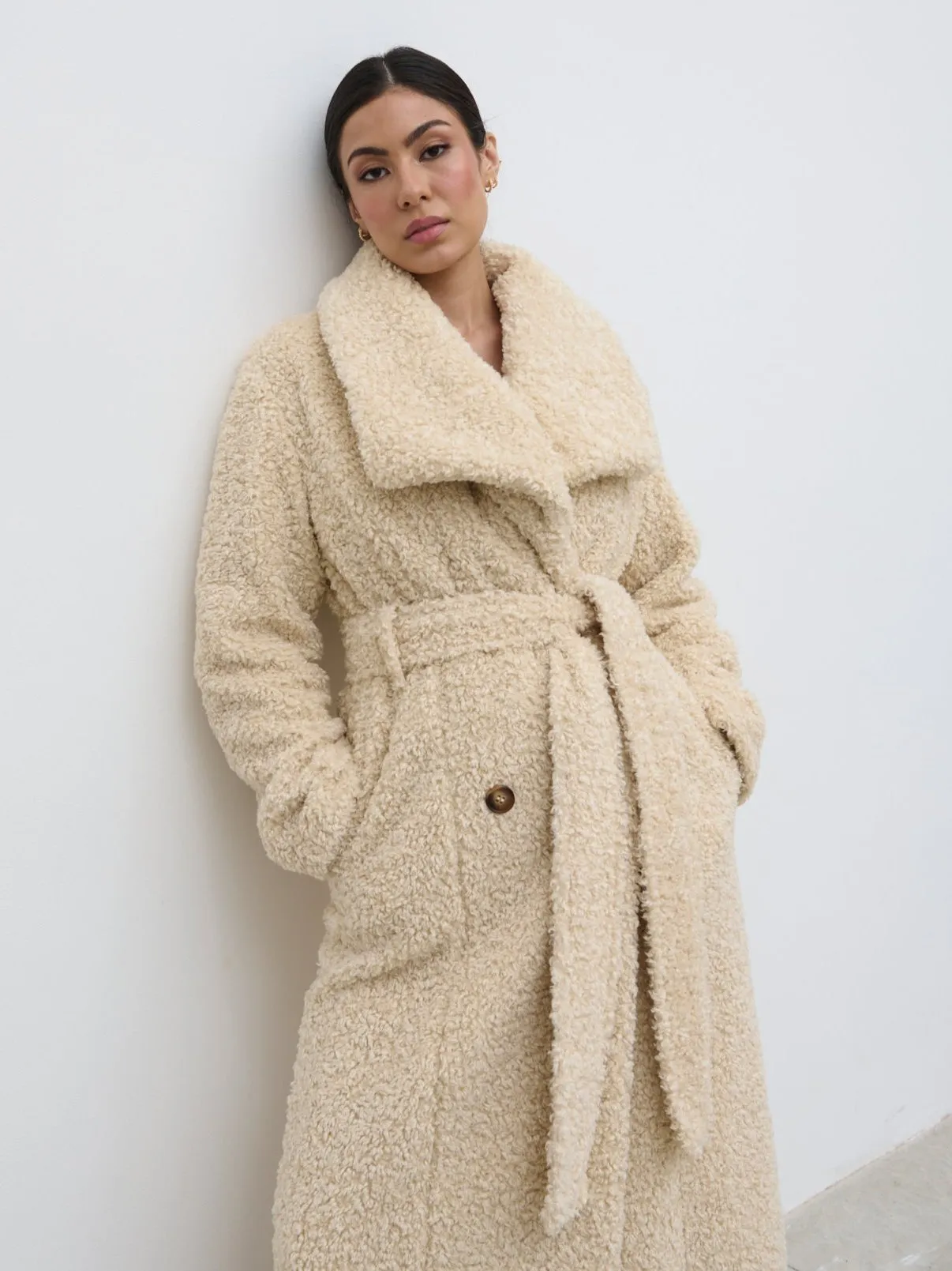 Mahli Shaggy Texture Robe Coat - Neutral