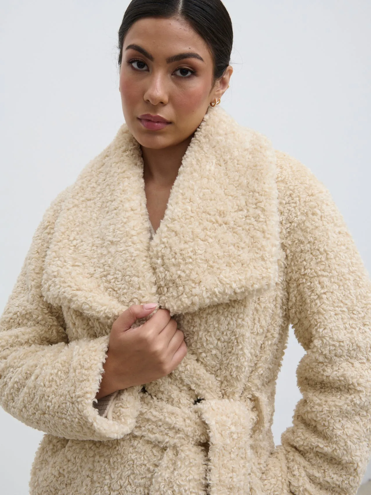 Mahli Shaggy Texture Robe Coat - Neutral