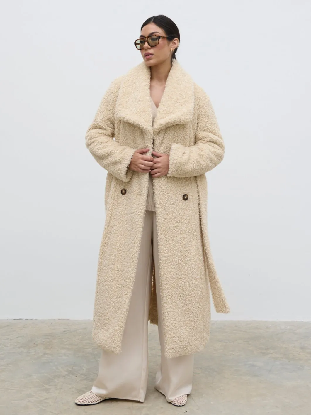 Mahli Shaggy Texture Robe Coat - Neutral