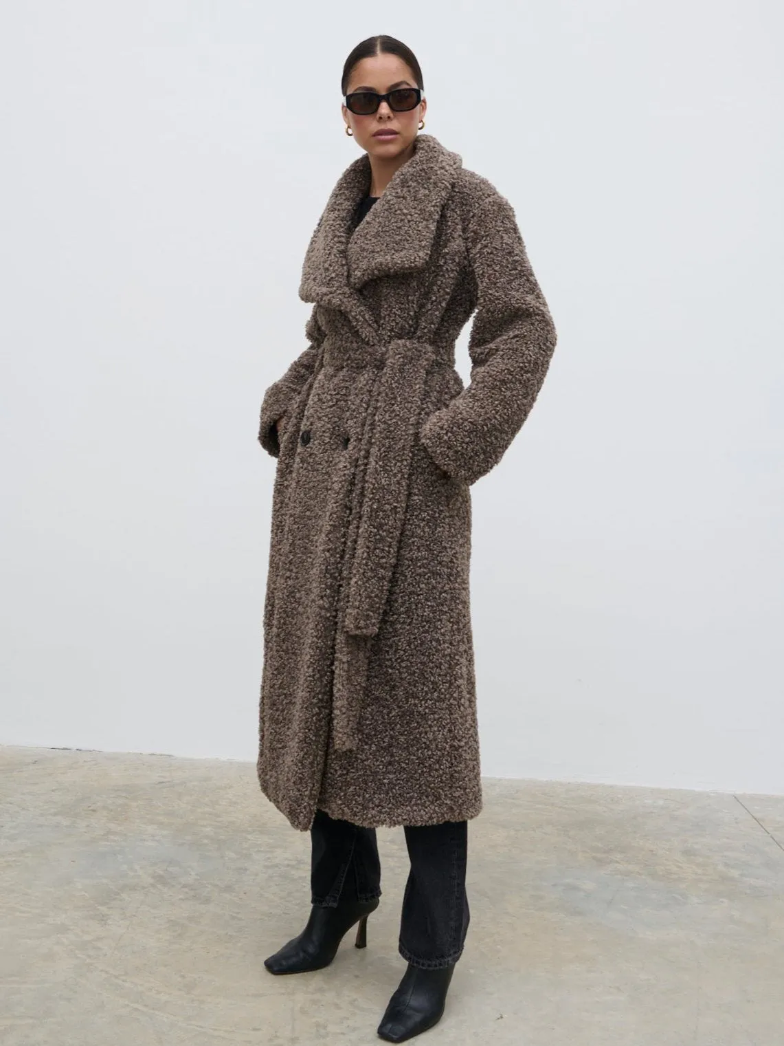 Mahli Shaggy Texture Robe Coat - Taupe