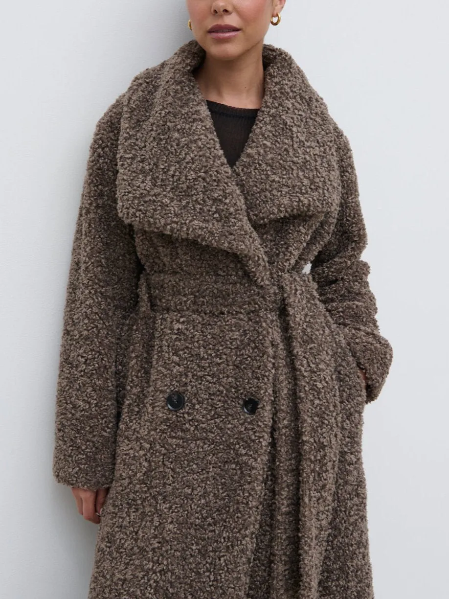 Mahli Shaggy Texture Robe Coat - Taupe