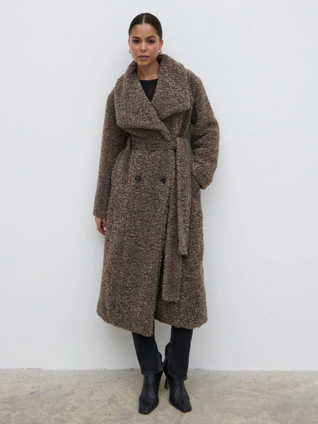 Mahli Shaggy Texture Robe Coat - Taupe