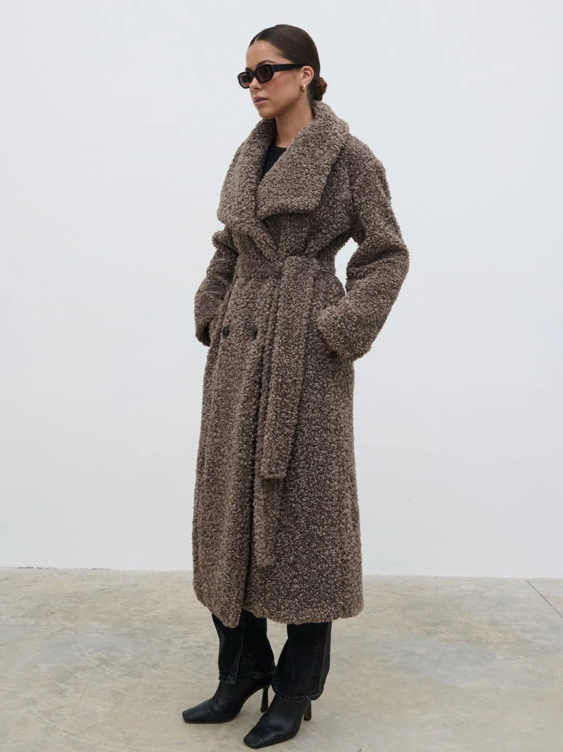 Mahli Shaggy Texture Robe Coat - Taupe