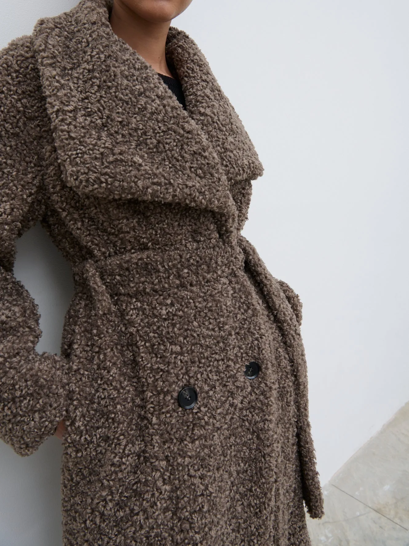 Mahli Shaggy Texture Robe Coat - Taupe