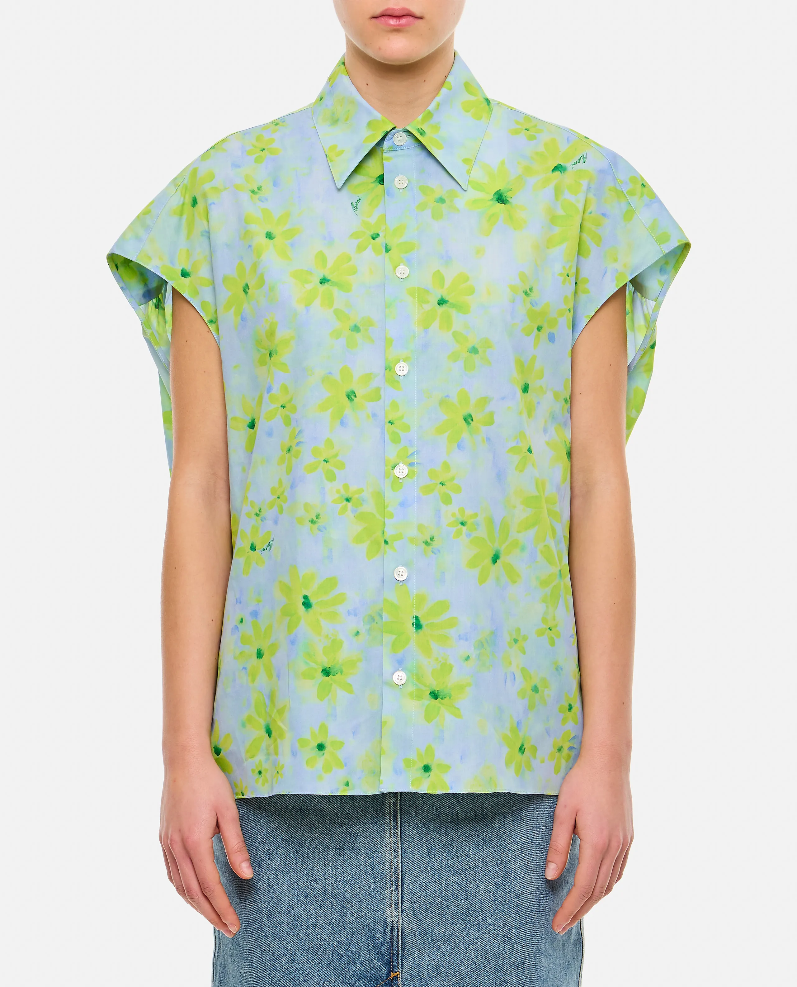 MARNI  |Light green poplin cocoon shirt with Parade print