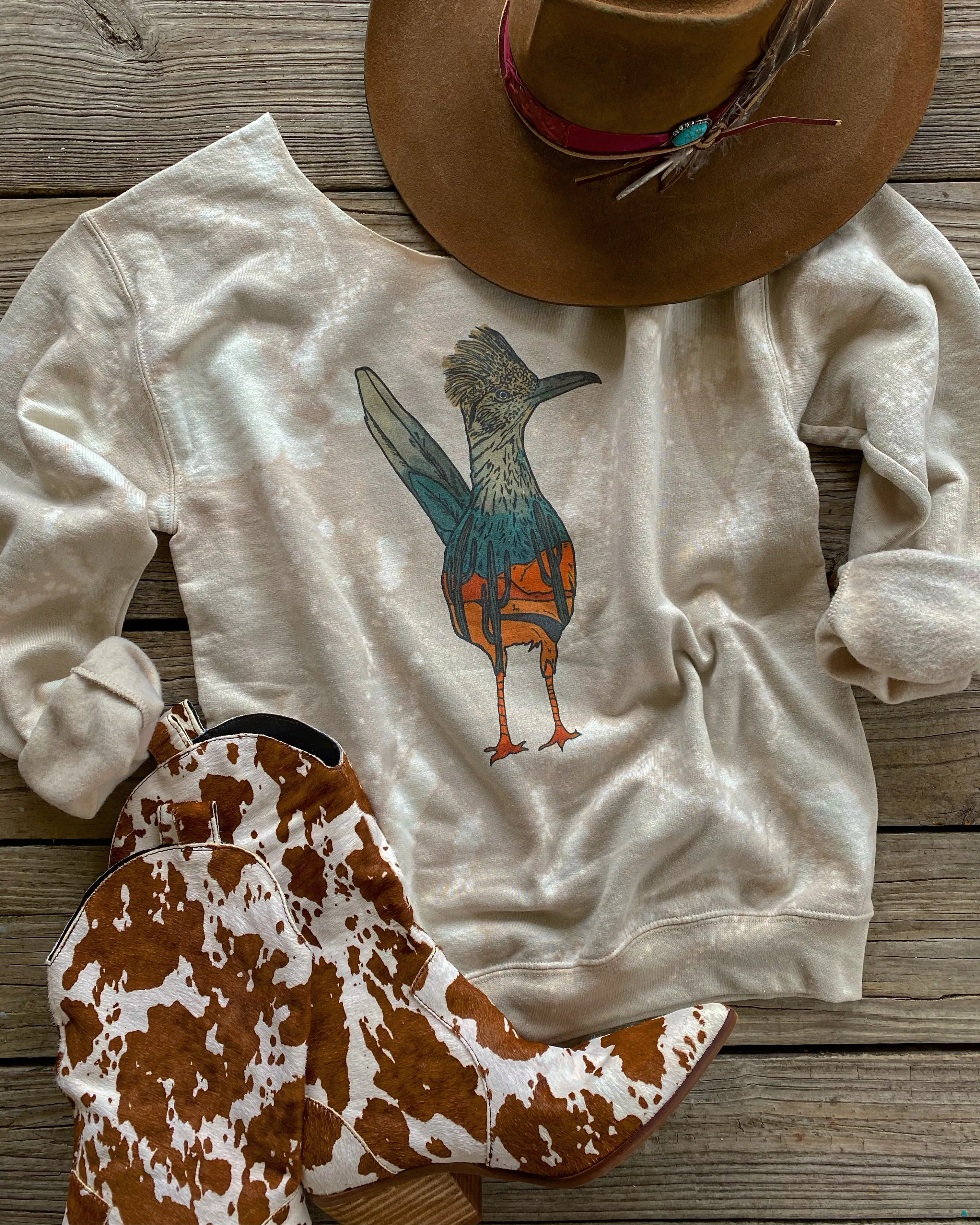 Meep Meep Desert Scene Road Runner Bleached Out Beige Sweatshirt (made 2 order) LC