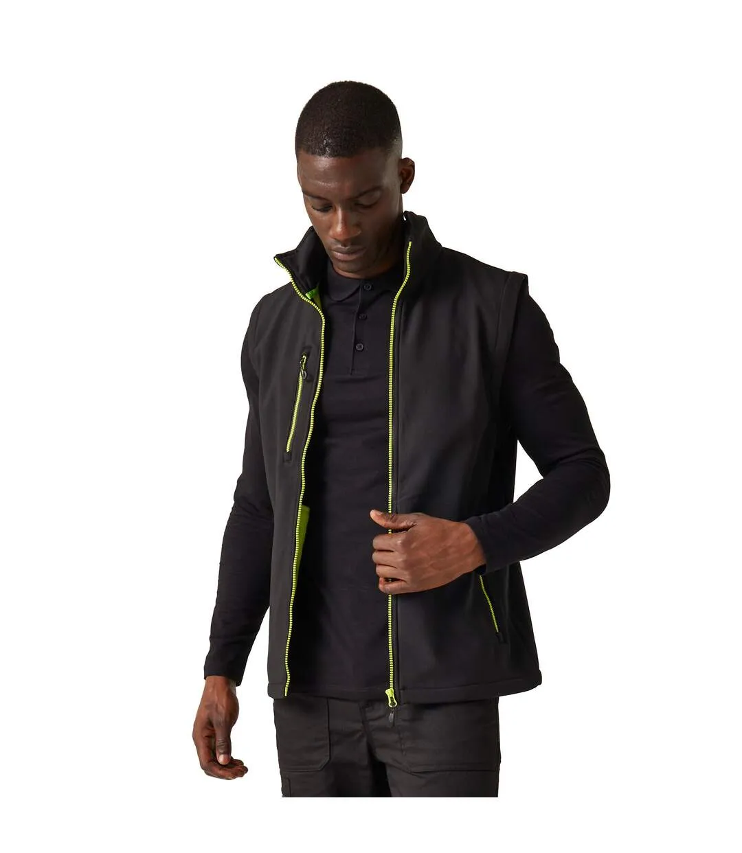 Mens navigate softshell 2 layer body warmer black/lime green Regatta