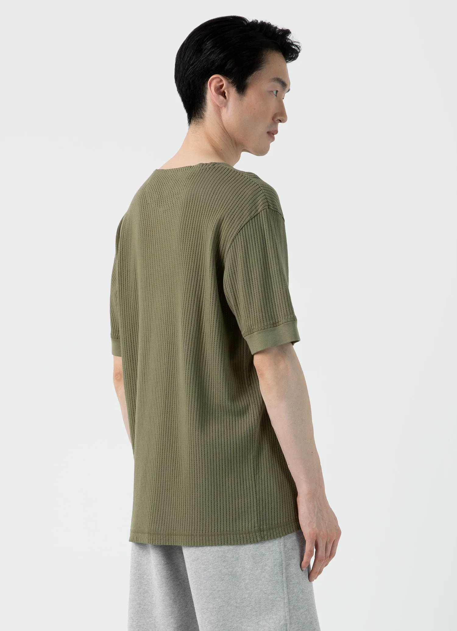 Men's Sunspel x Nigel Cabourn Mesh Henley in Army Green