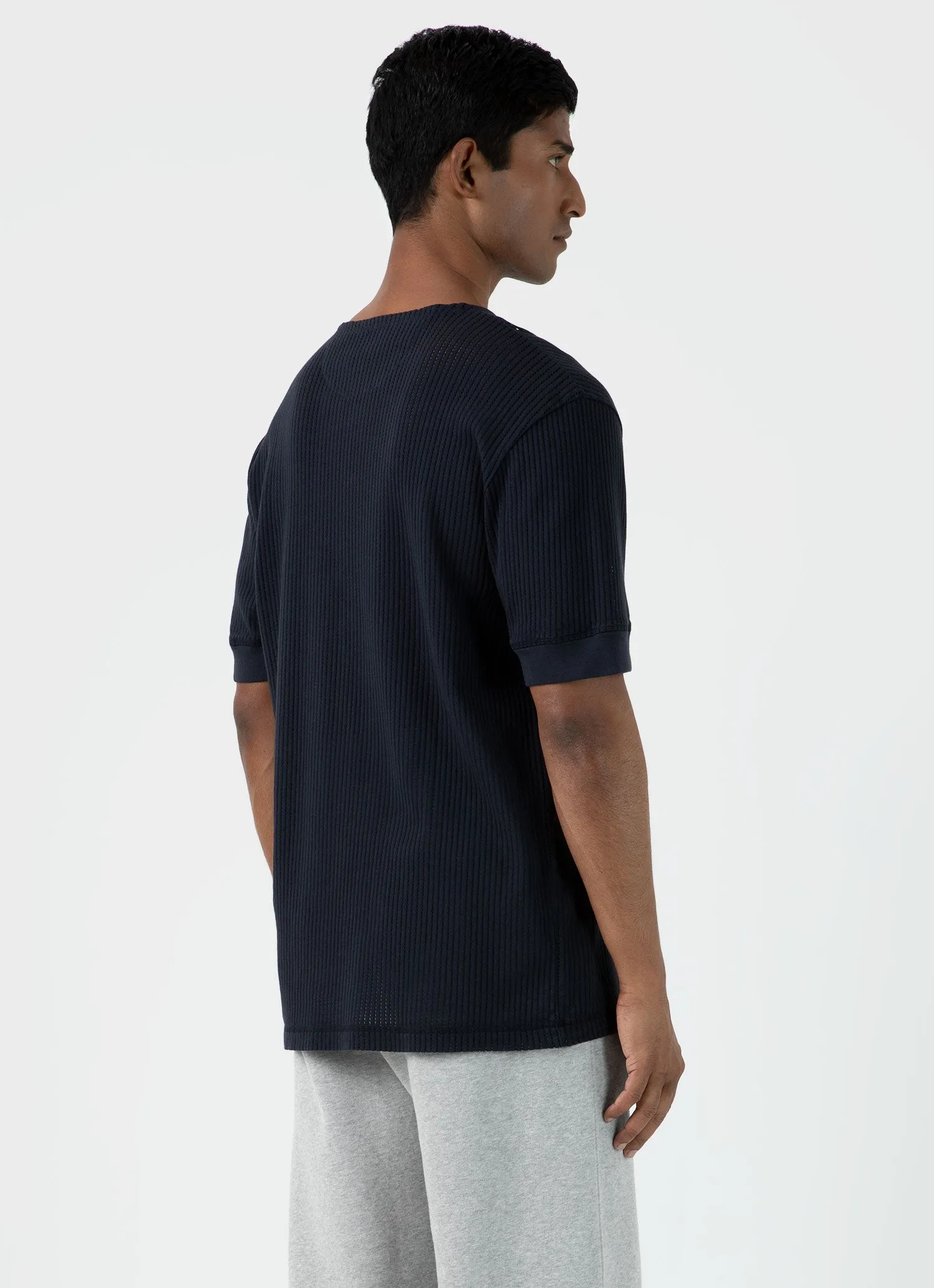 Men's Sunspel x Nigel Cabourn Mesh Henley in Navy