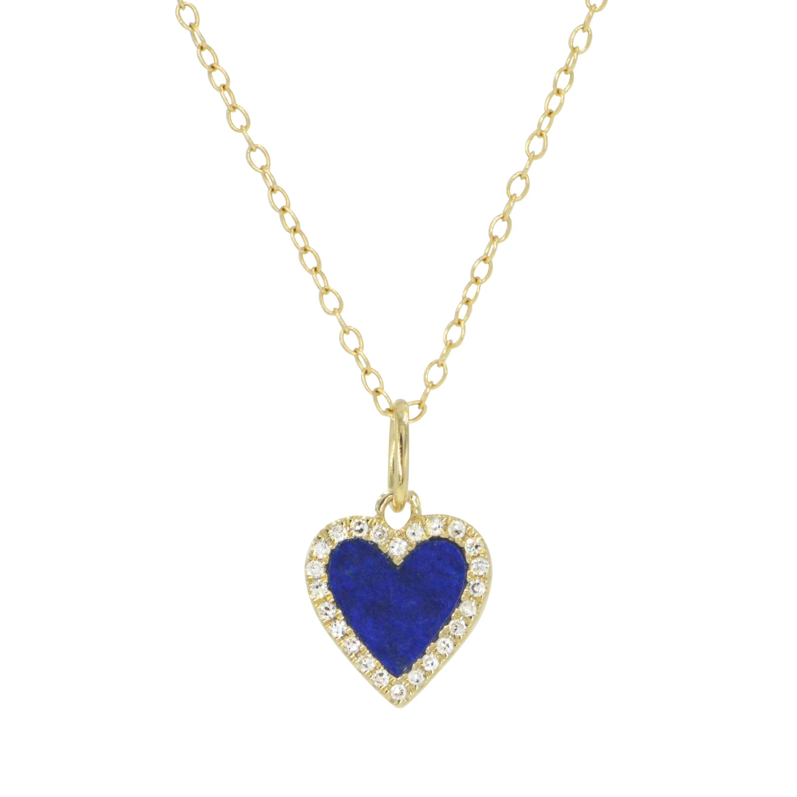 Mini Blue Lapis Heart Necklace With Diamonds