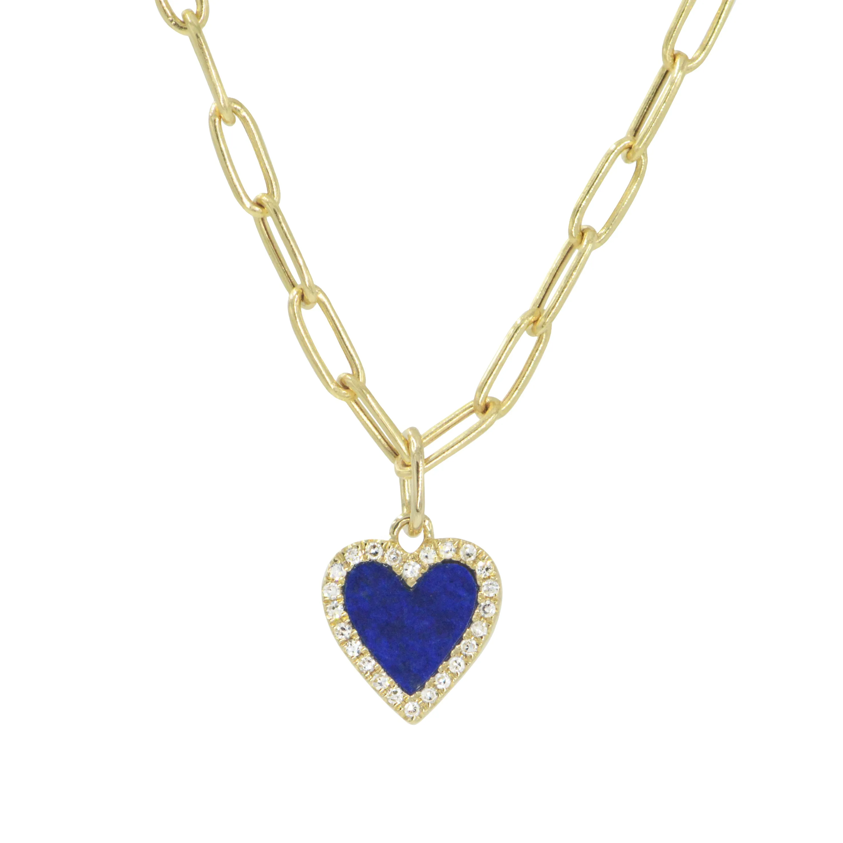 Mini Blue Lapis Heart Necklace With Diamonds