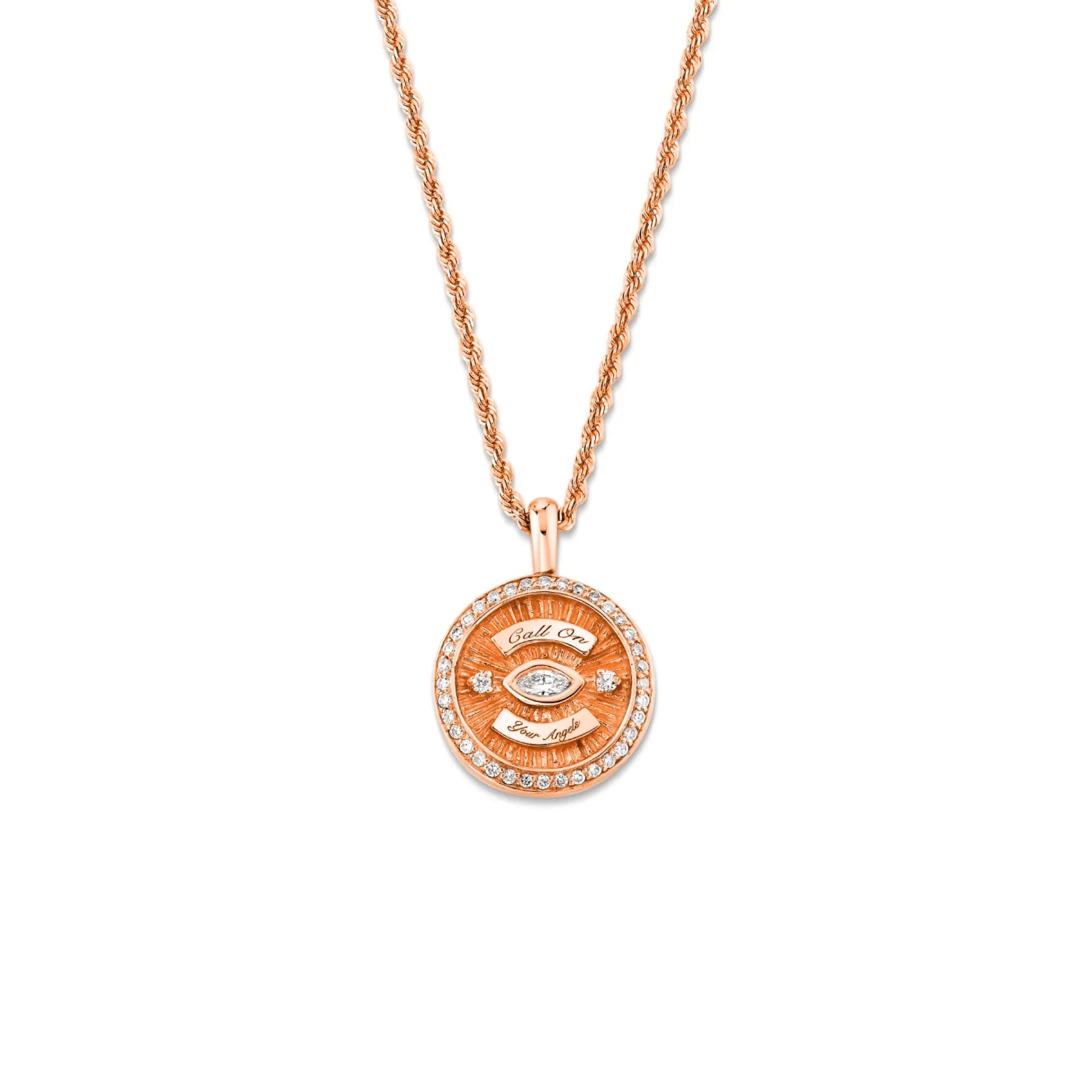 Mini Call On Your Angels Coin Necklace with Diamond Frame