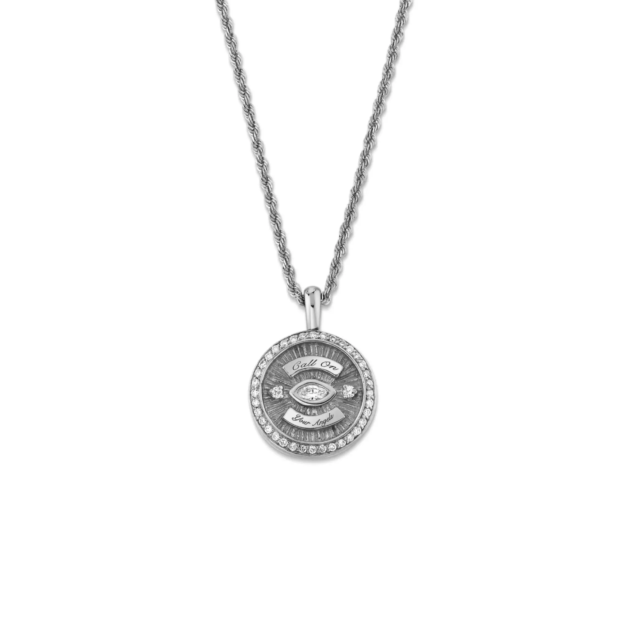 Mini Call On Your Angels Coin Necklace with Diamond Frame