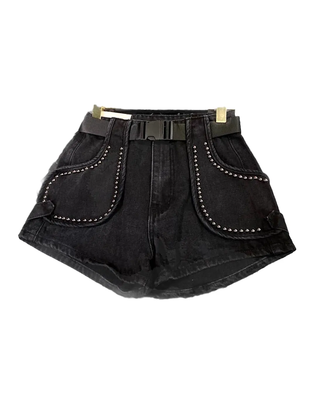 Mini Denim Shorts With Metal Studs In Black