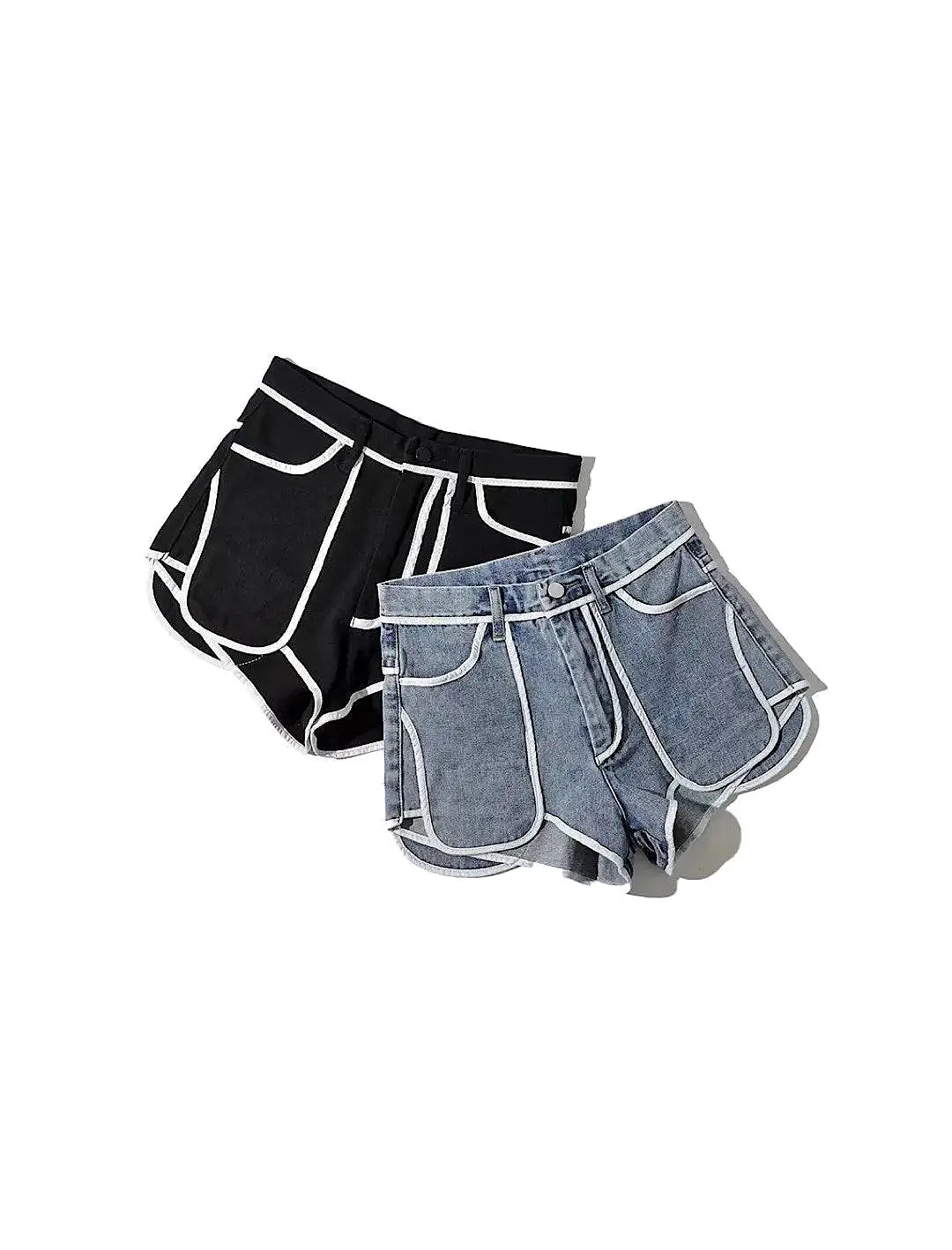 Mini Denim Shorts With White Edges