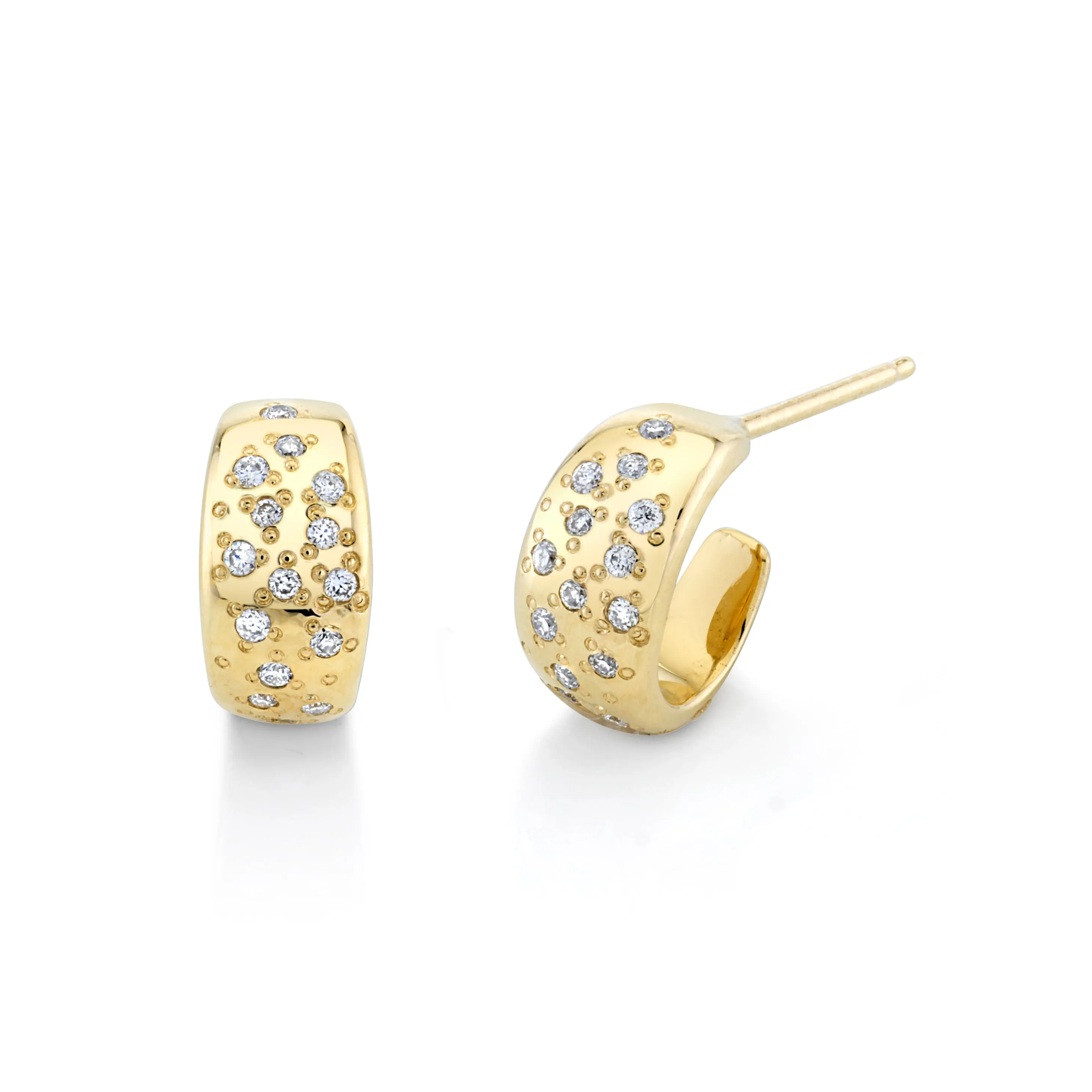 Mini Gold Hoop Studs with Sprinkled Diamonds