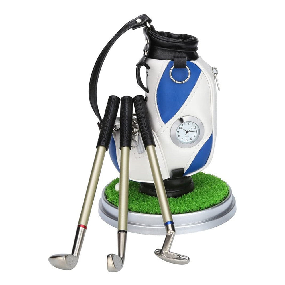 Mini golf bag pen holder with golf pen and clock golf souvenir blue table decoration - 10L0L