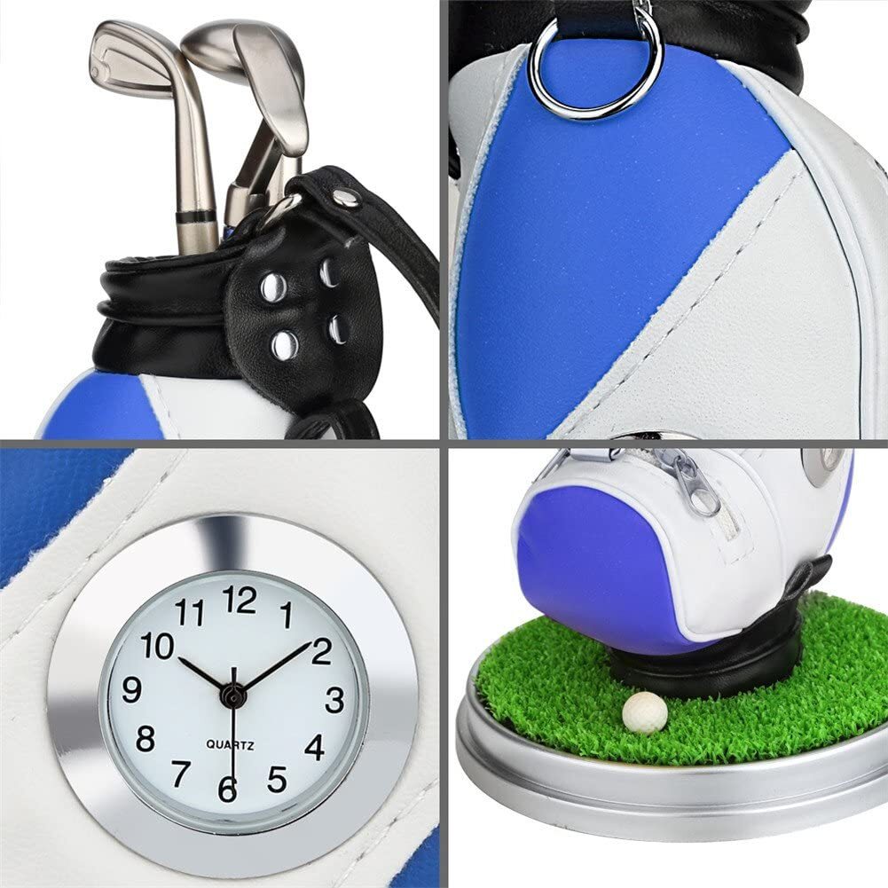 Mini golf bag pen holder with golf pen and clock golf souvenir blue table decoration - 10L0L