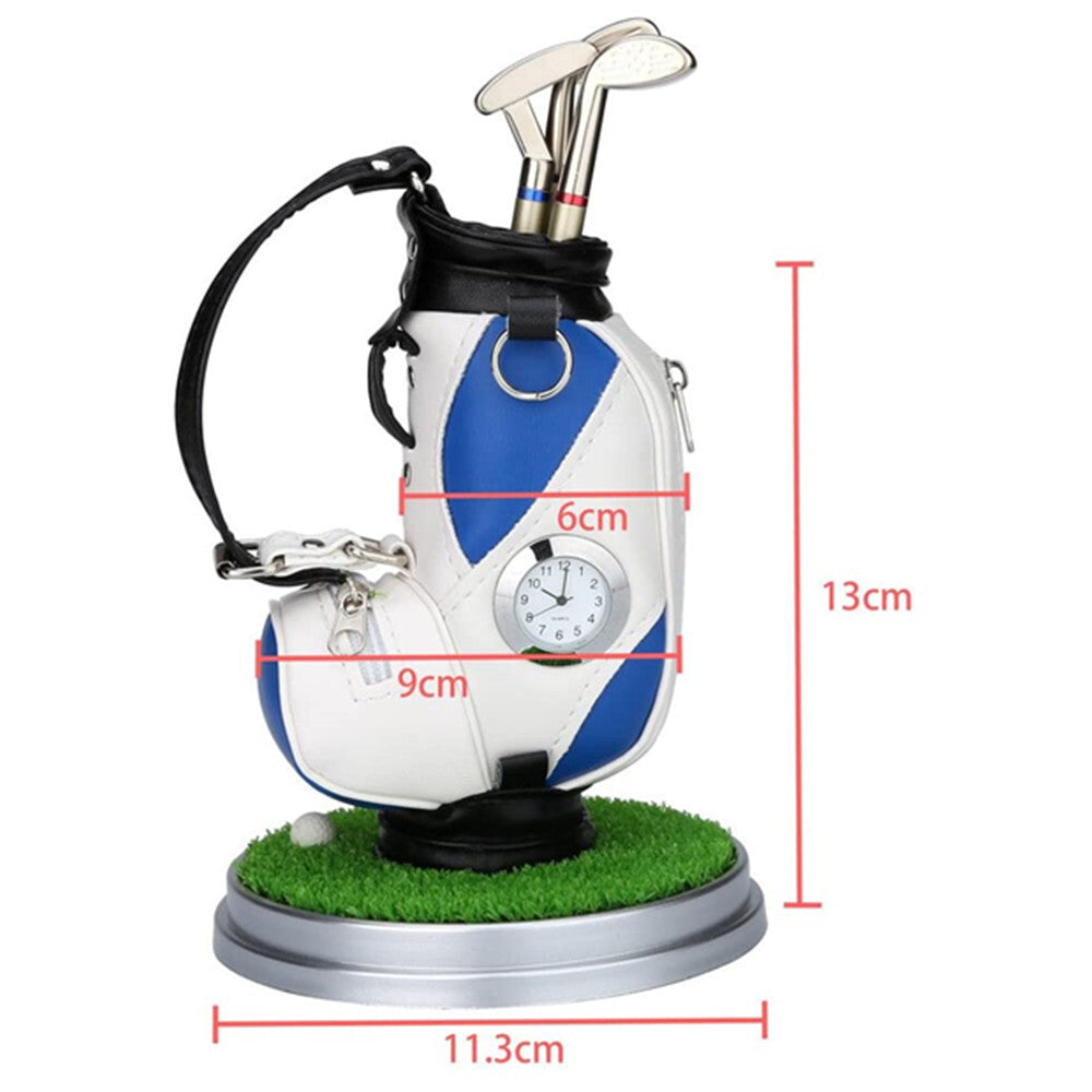 Mini golf bag pen holder with golf pen and clock golf souvenir blue table decoration - 10L0L