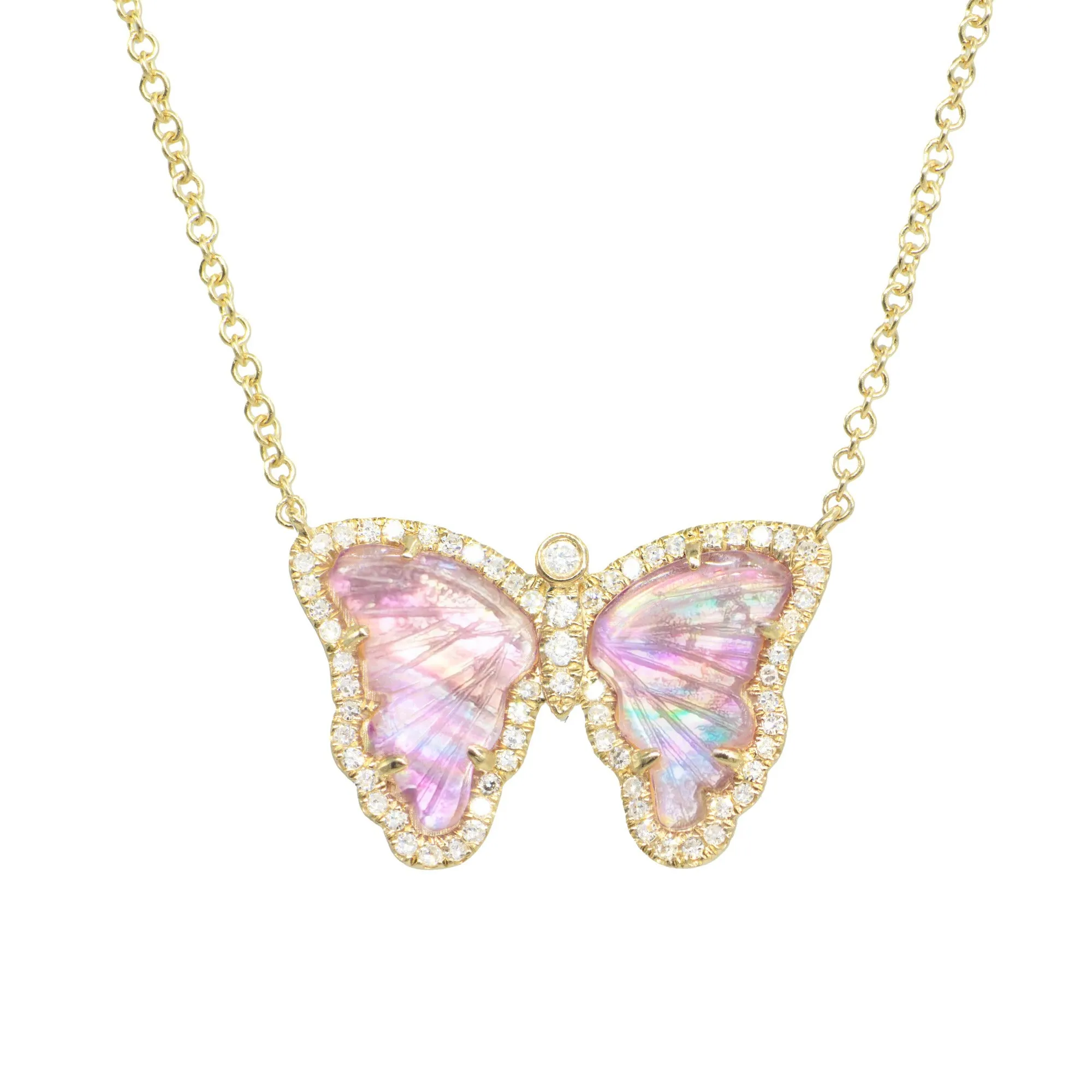 Mini Lavender Tourmaline Pearl Butterfly Necklace with Diamonds