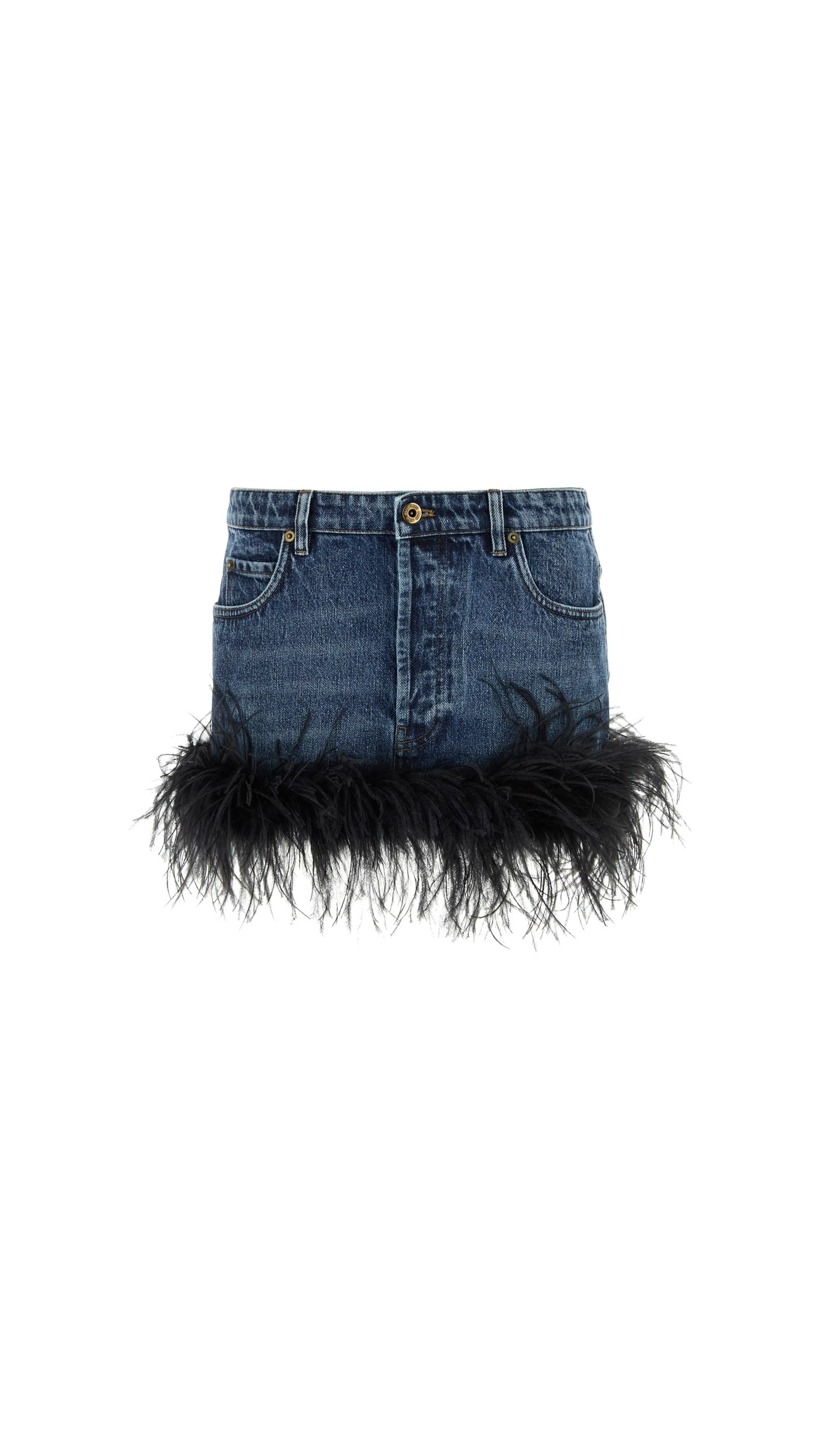 Mini Skirt With Feathers - Blue