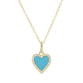 Mini Turquoise Heart Necklace With Diamonds