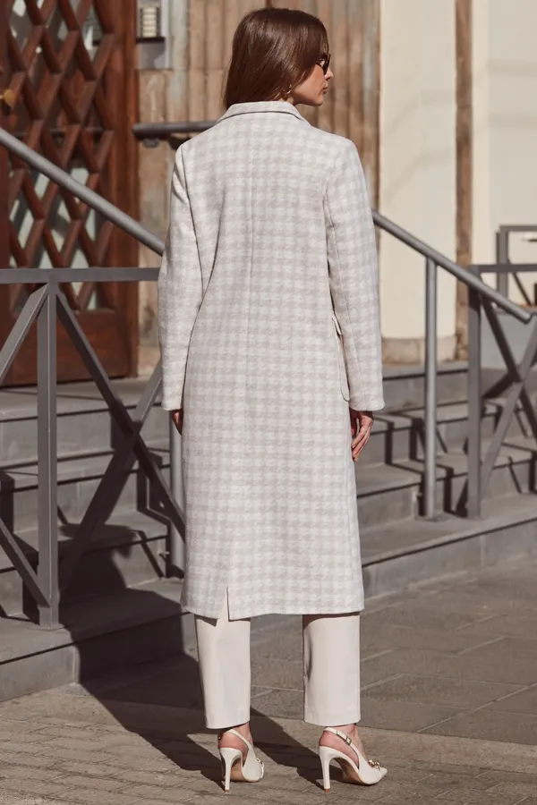 Natural Dogtooth Print Longline Coat