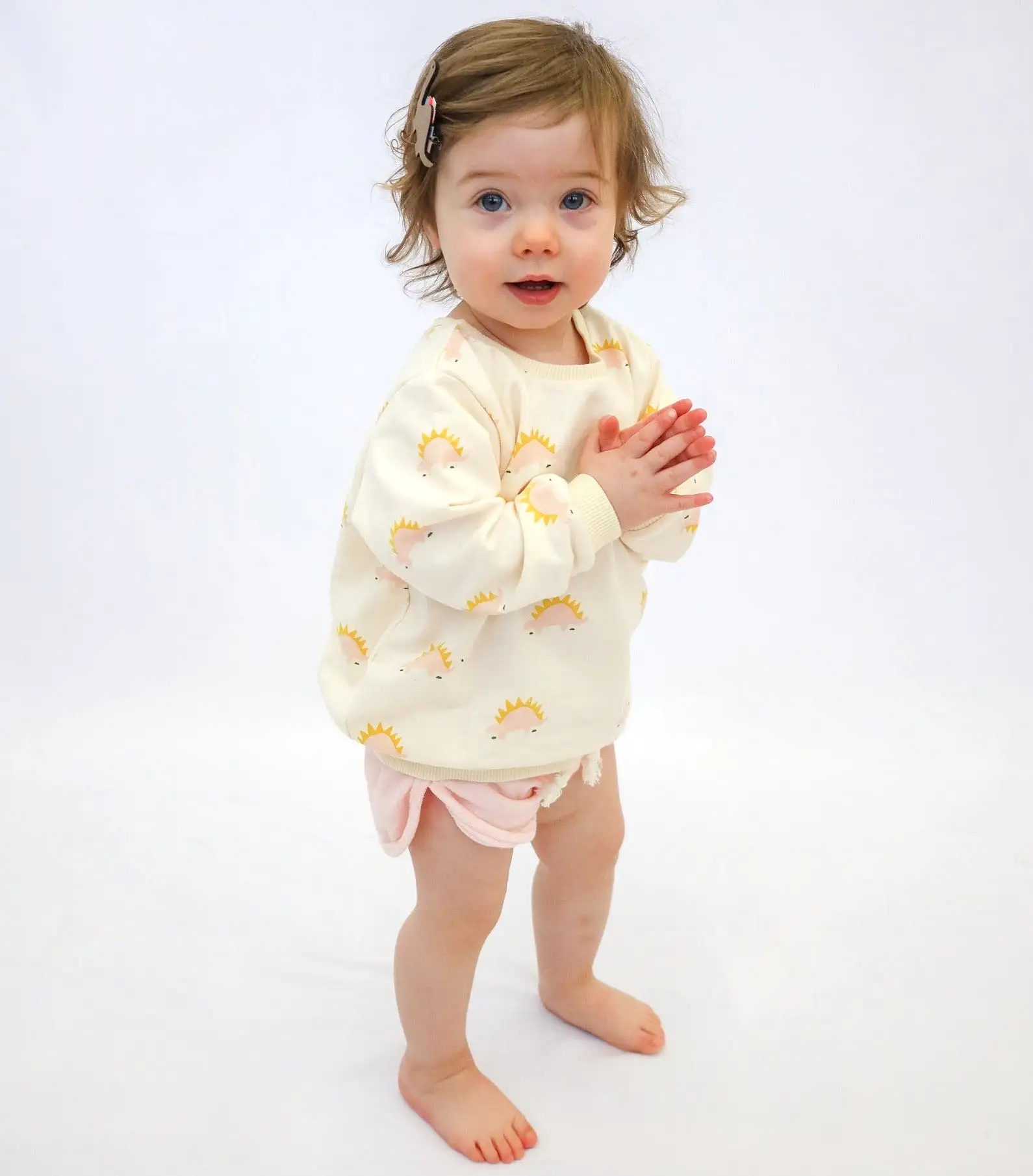 oh baby! French Terry Brooklyn Boxy Sweatshirt - Blush Stegosaurus Print - Vanilla